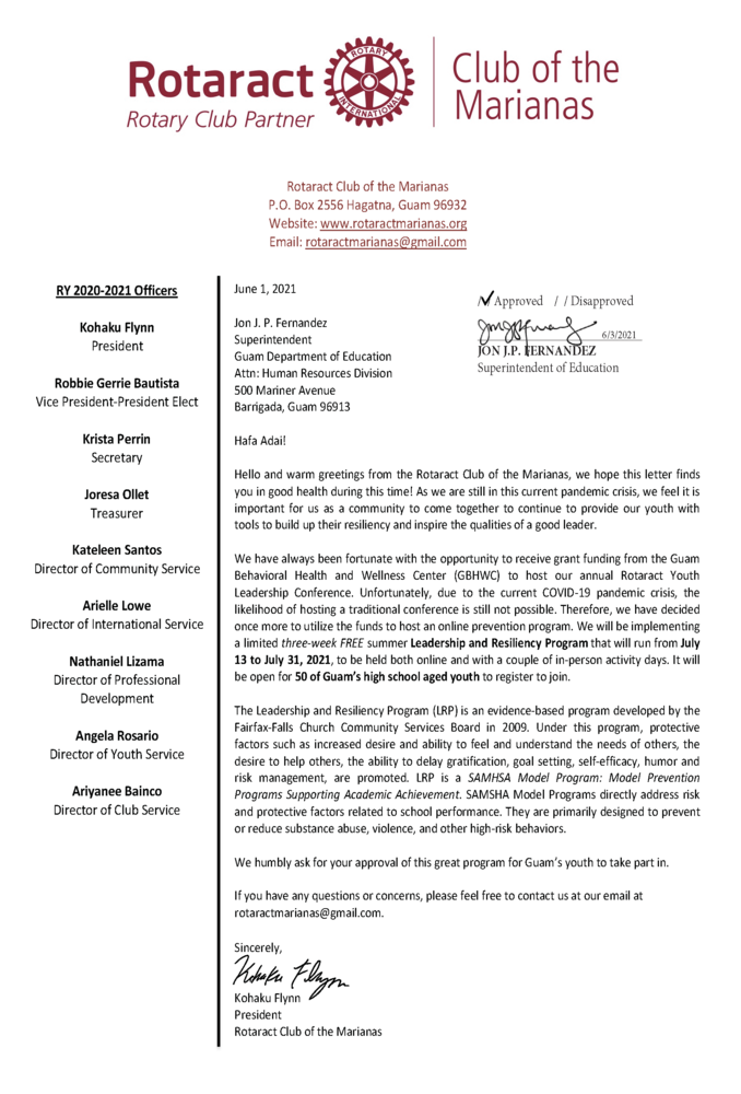 GDOE Superintendent Letter