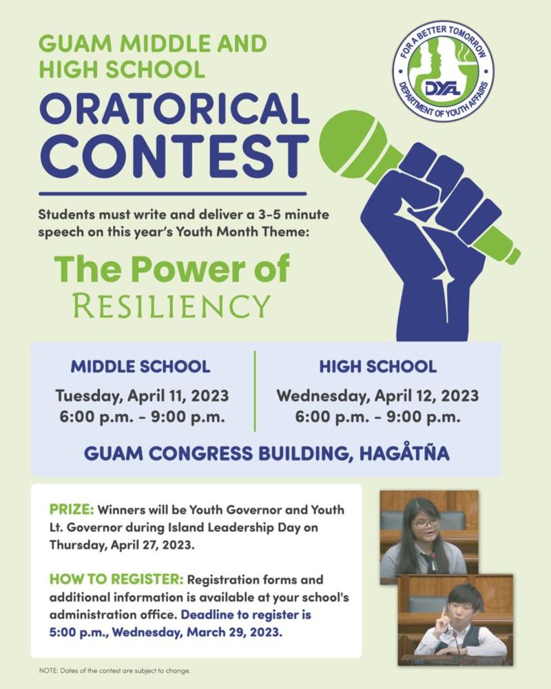 flyer for the 2023 Department of Youth Affairs oratorical contest
