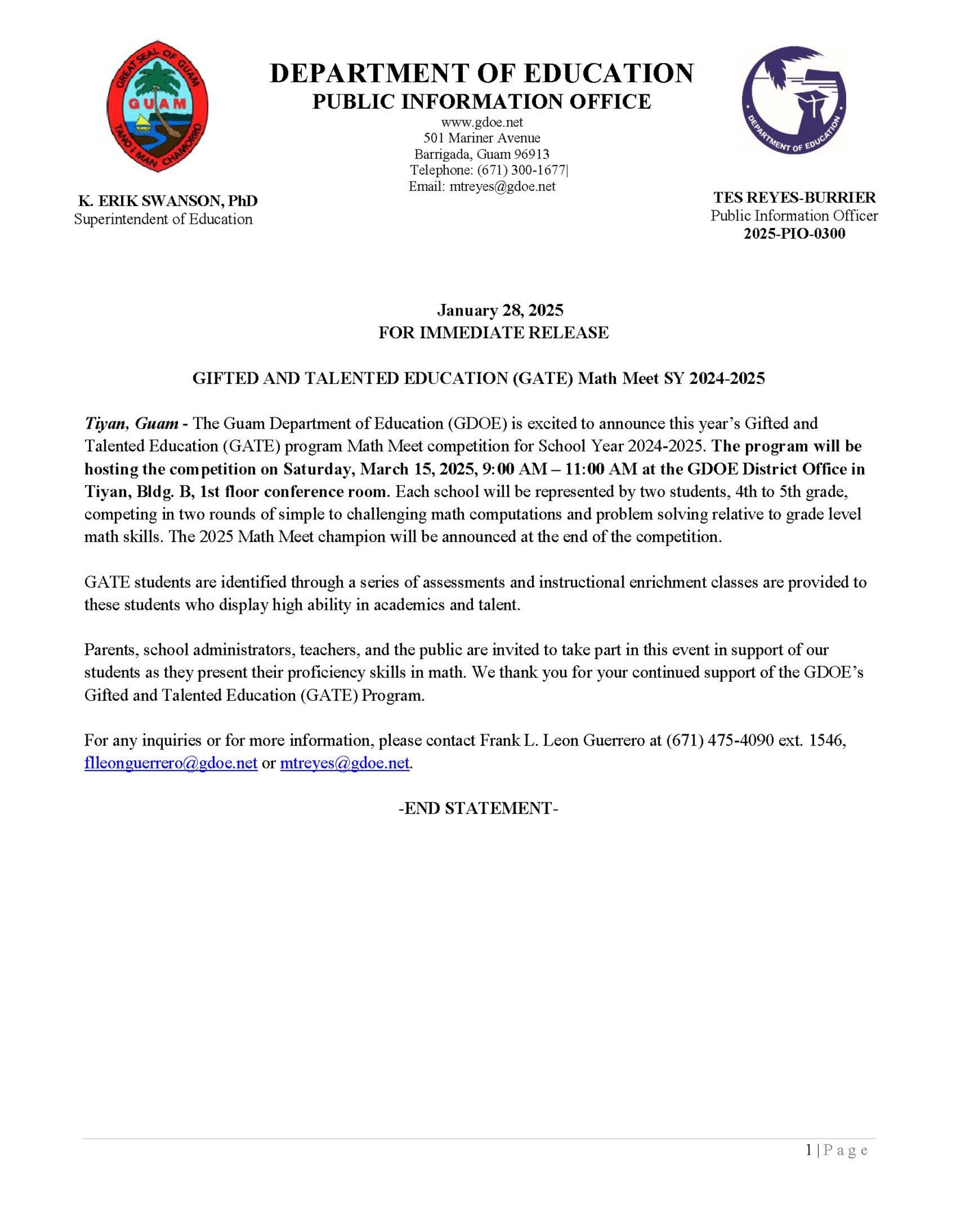 Math Meet Press Release
